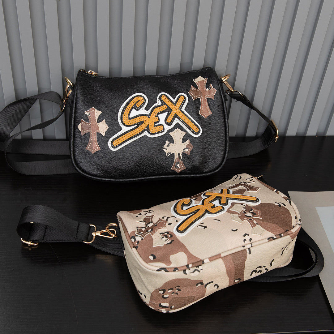 Chrome Hearts cross camouflage PU leather crossbody bag