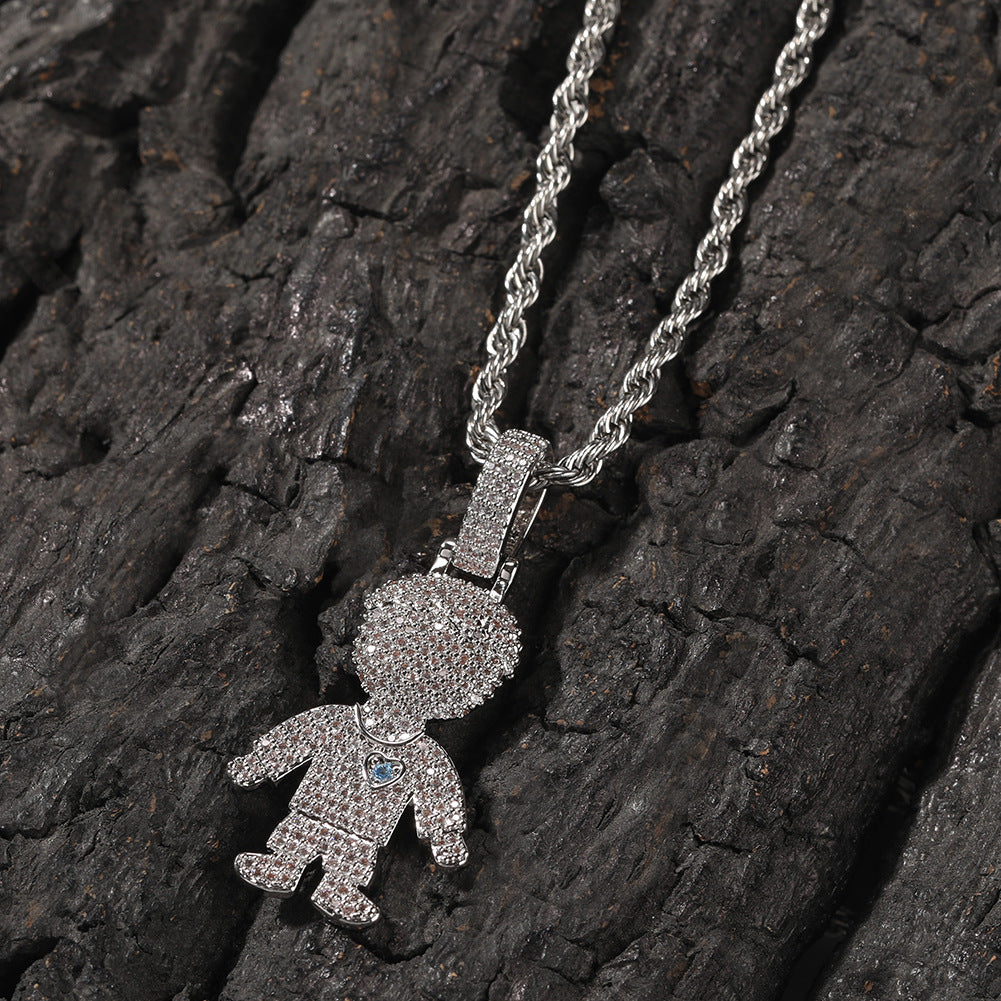 Cartoon Diamond Couple Pendant Necklace