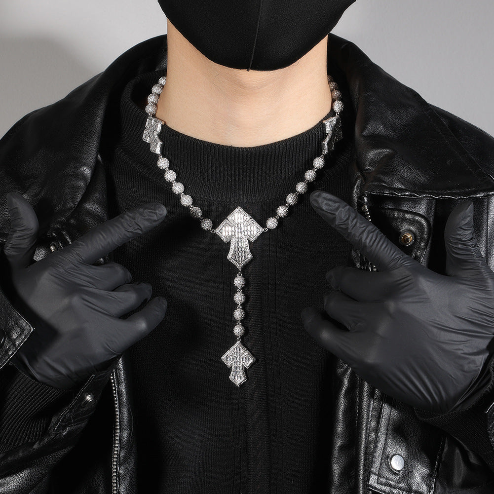 Hip Hop Beaded Zirconia Cross Necklace