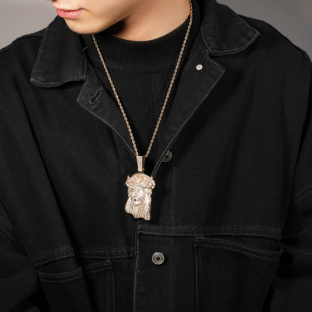 Hip Hop  Iced Out CZ Jesus Piece Pendant Necklace