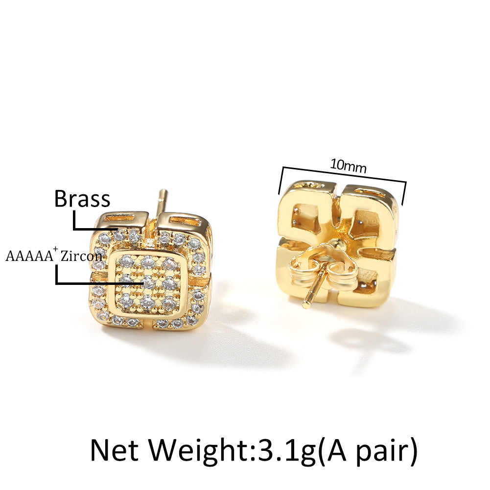 Square cross eight-star and eight-sword diamond Earrings