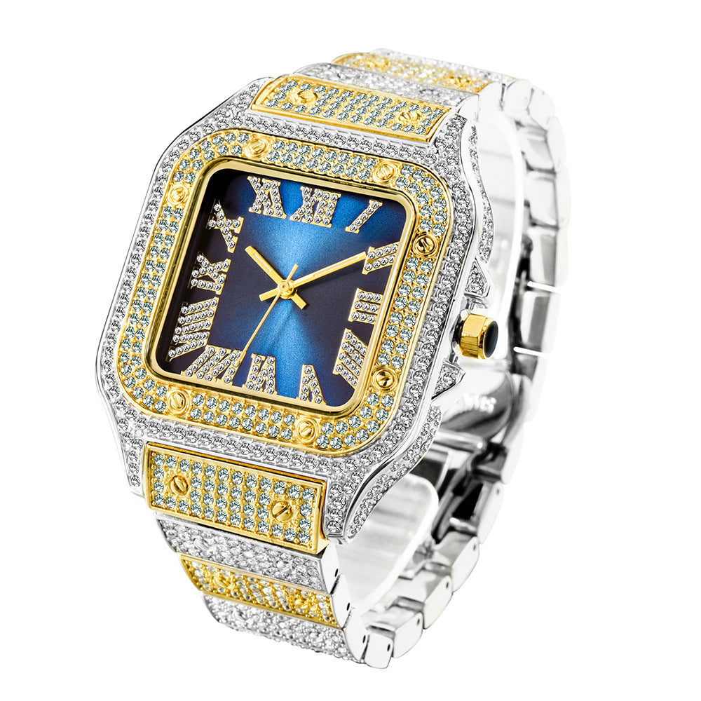 Roman Dial Marker High-End Hip Hop Style Diamond-Studded Square Watch