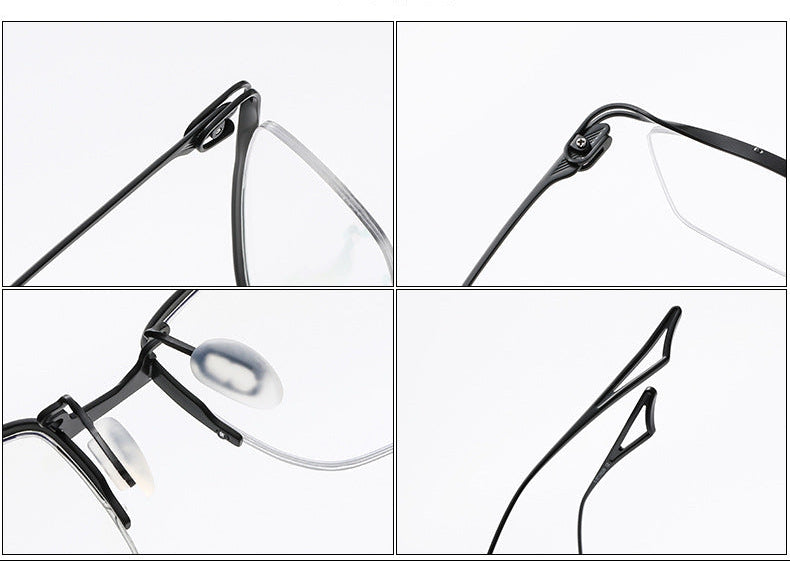 Plain color pure titanium handmade half-rimmed glasses