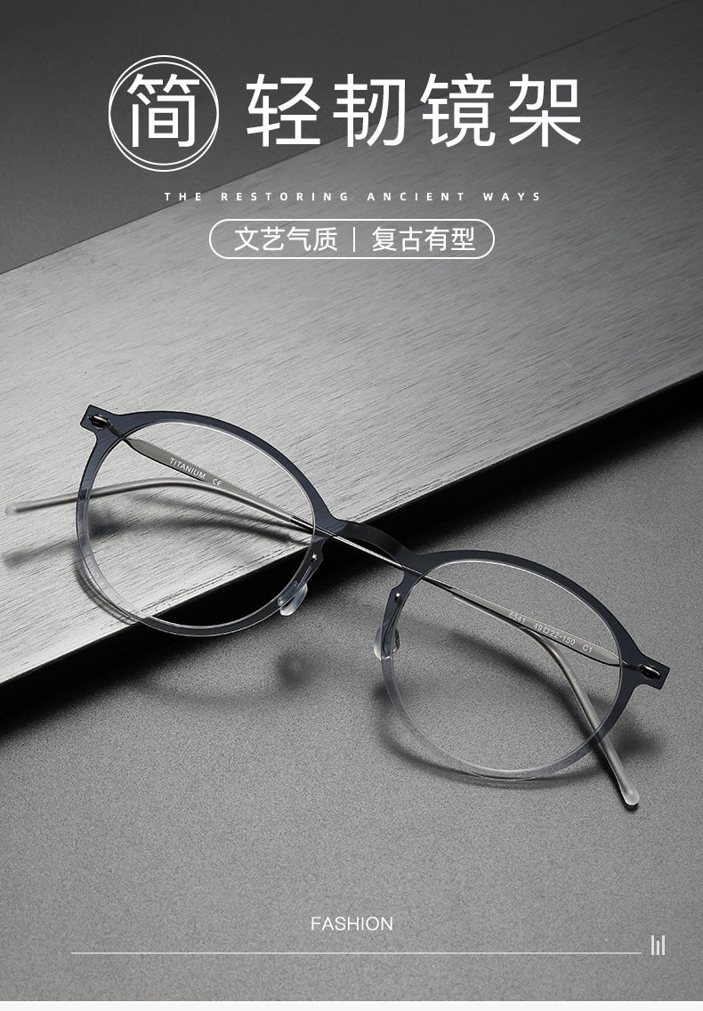 Clear Round Eyeglasses with Titanium Temples
