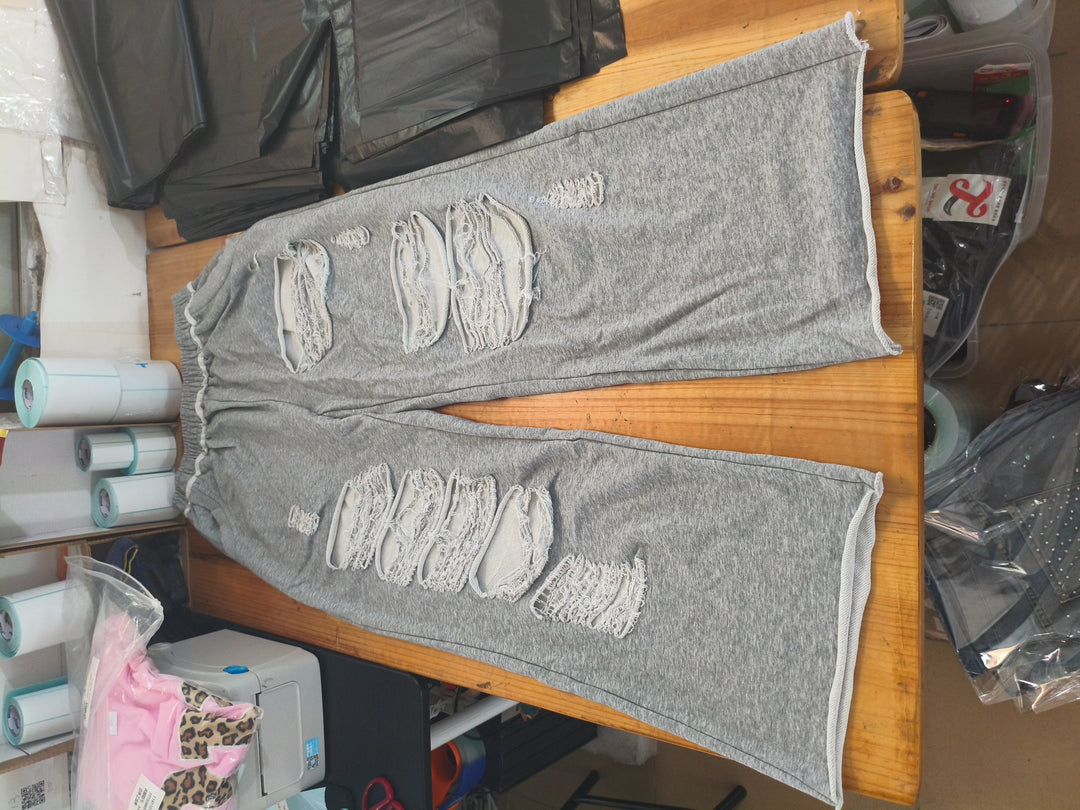 High-street trendy ripped hip-hop wide-leg sweatpants