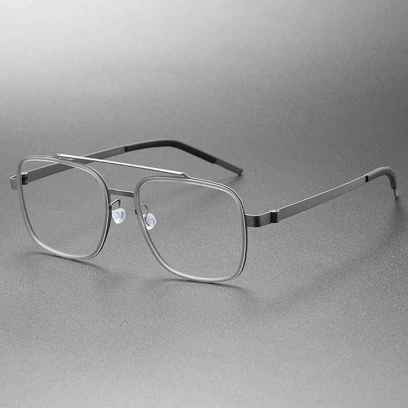 Double-bridge large square screwless welded eyeglass frame