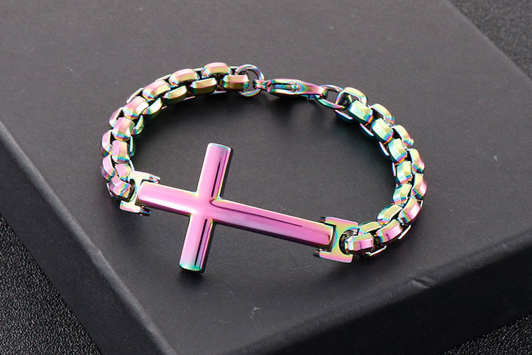 Personalized stainless steel men's cross square pearl bracelet