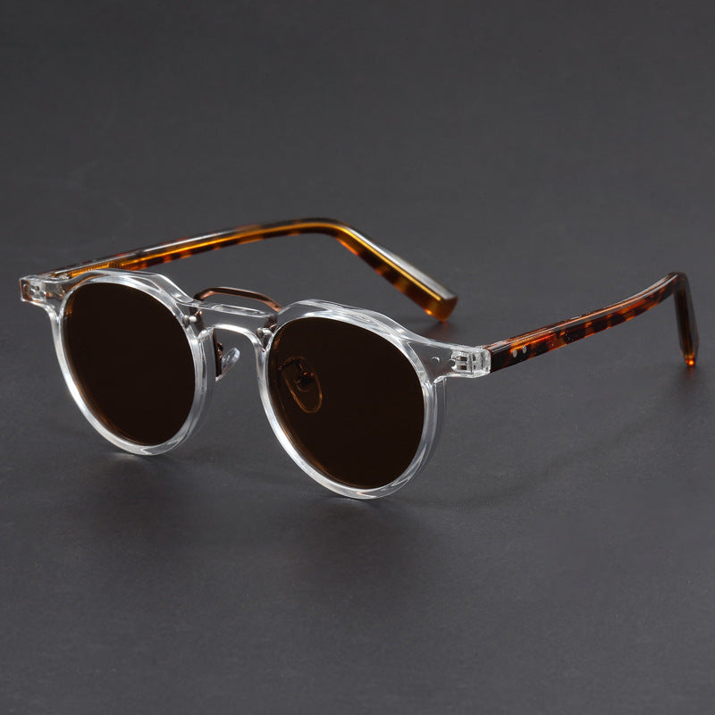 Punk small round frame faux acetate sunglasses