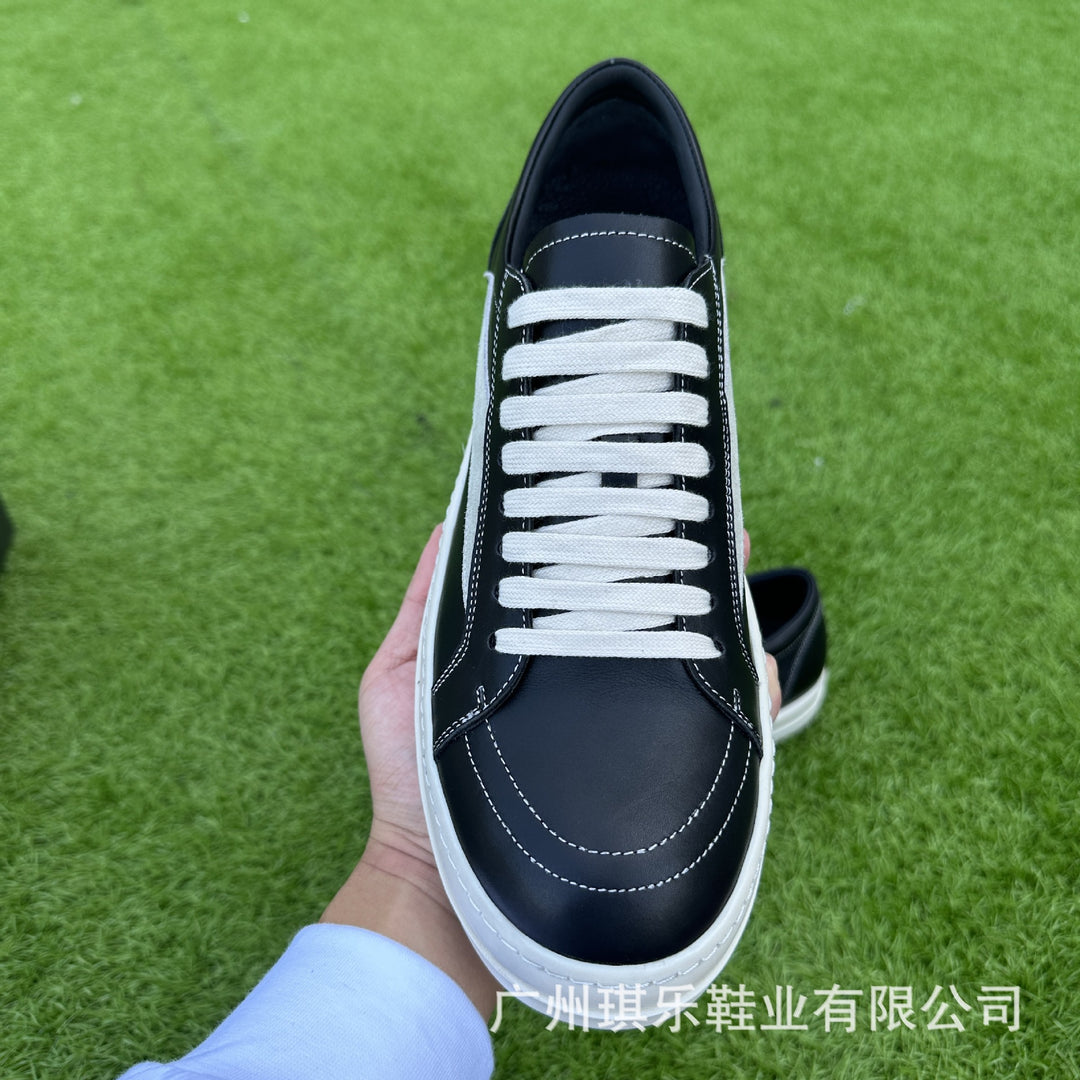 Calfskin Low-Top Skate Shoes Round Toe Flat Heel