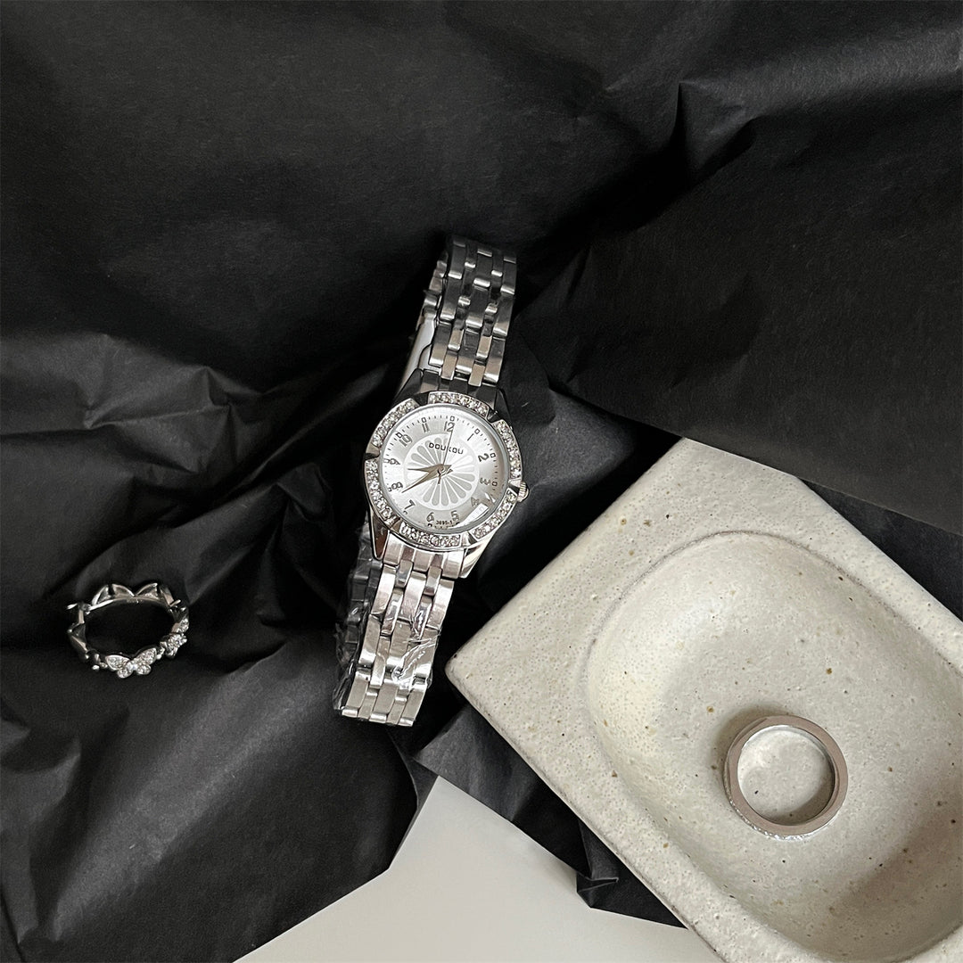 Exquisite Watch with Small Dial, Daisy Motif and Diamond Accents