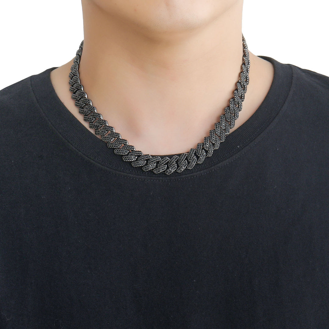 Hip-Hop Black Zirconia Rhombus Cuban Link Chain