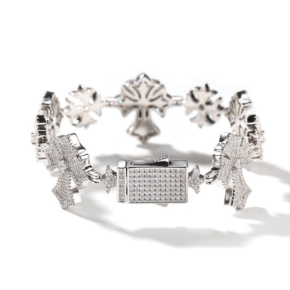 Hip-Hop Snowflake & Cross Bracelet with Rhinestone Accents