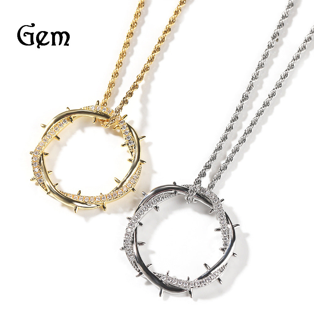 Retro copper with zircon, thorn crown pendant necklace