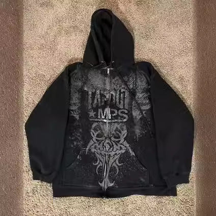 Y2K 90s Retro Graphic Skeleton Zipper Hoodie