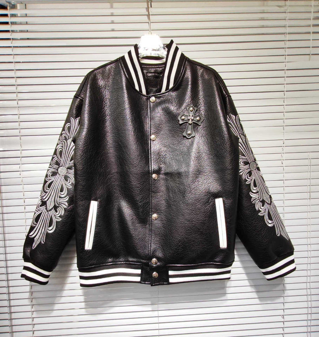 Chrome Hearts patchwork leather jacket, baseball jacket