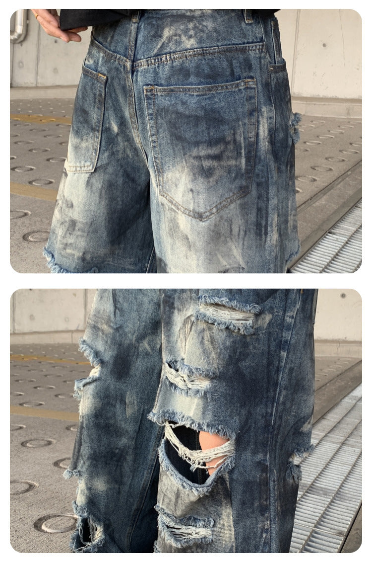 Wasteland-Style Distressed Loose-Fit Scythe Cut Jeans