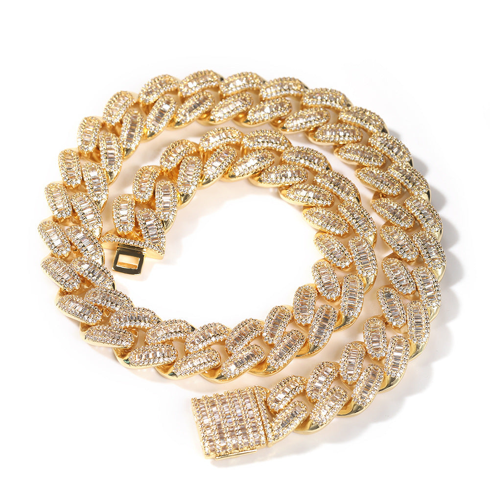 High-end copper with zircon inlay, 15mm Cuban chain