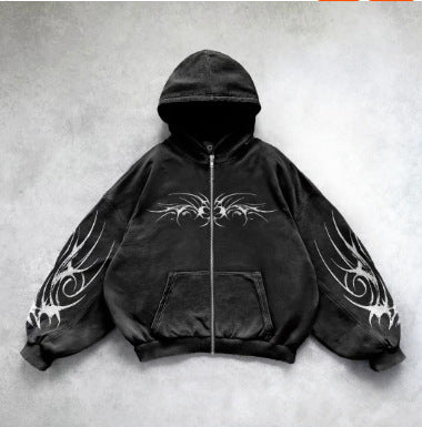 Printed zip-up cardigan hoodie