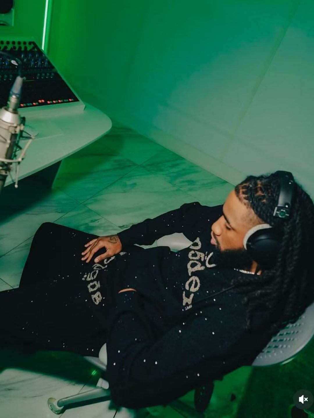 Sp5der full-rhinestone hoodie and sweatpants