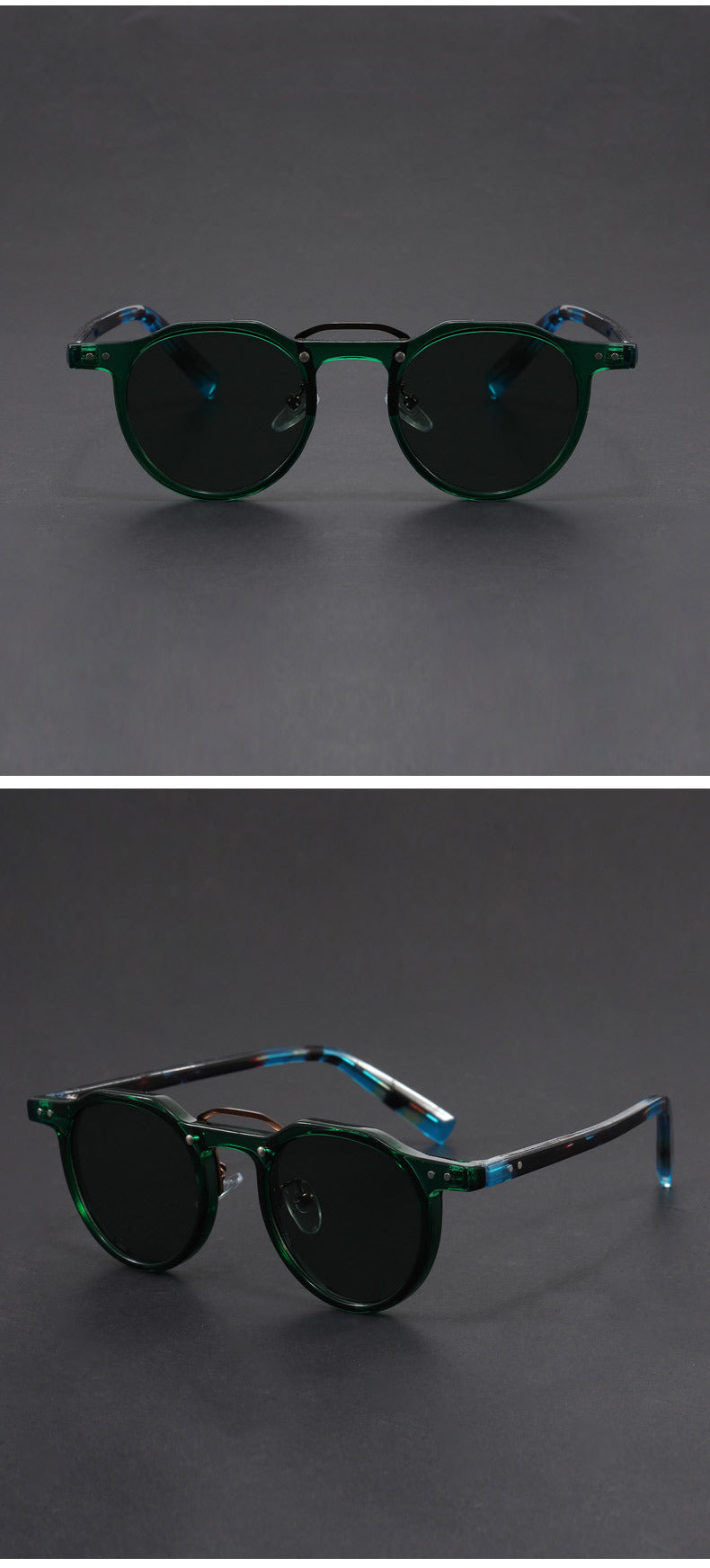 Punk small round frame faux acetate sunglasses