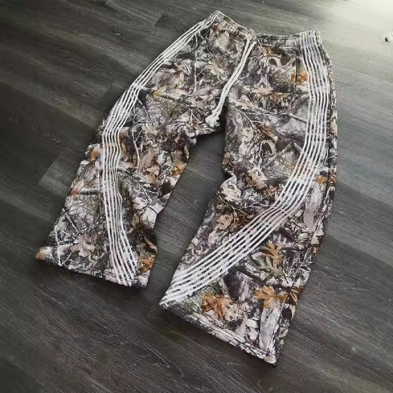 Y2K Branch Print Striped Pants