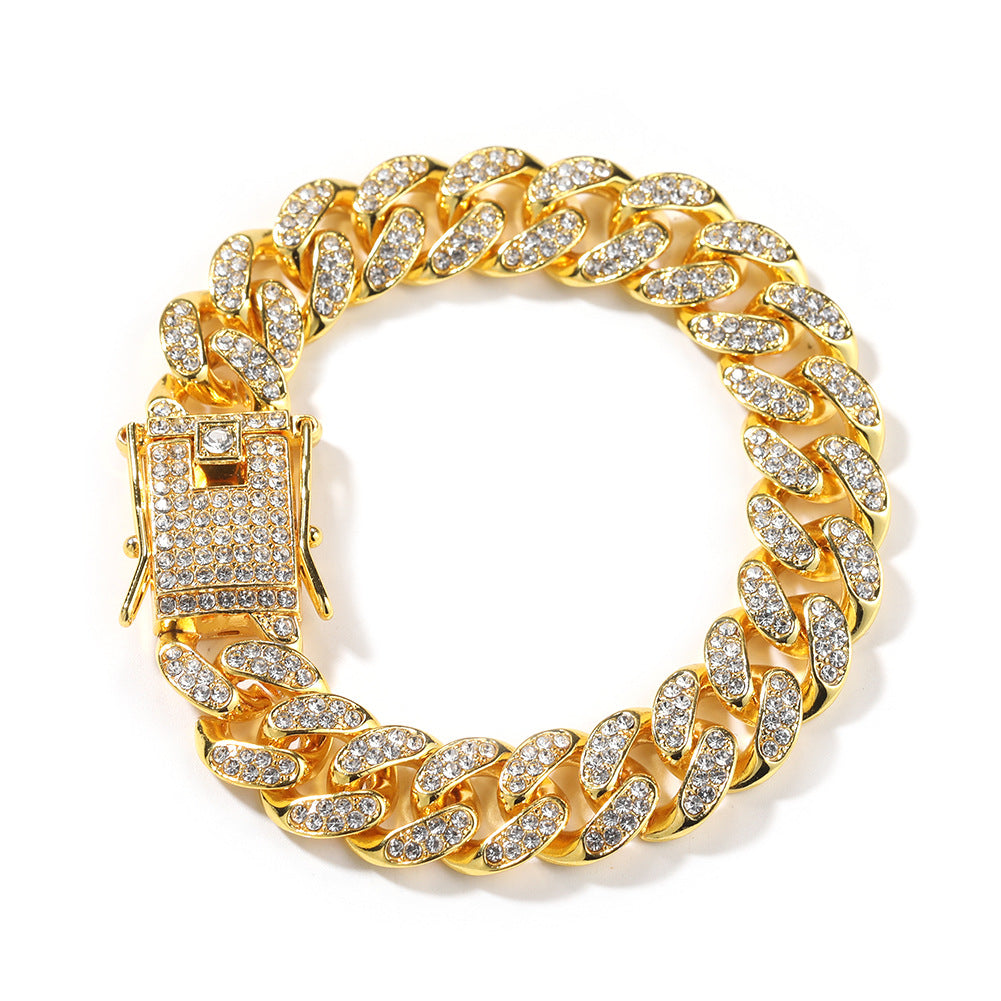 Hip-Hop 12mm Diamond-Encrusted Cuban Chain Bracelet