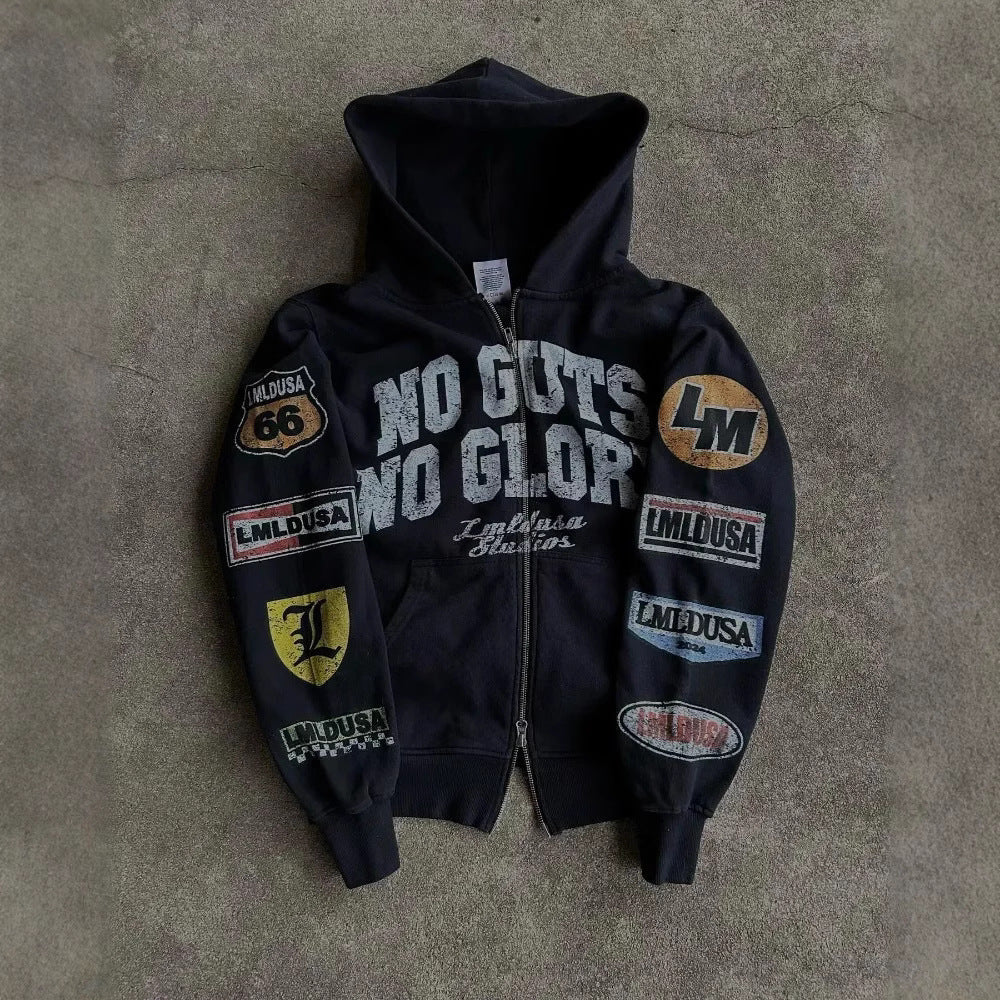 NO GUTS NO GLORY Route 66 Motorcycle Club Zip-up Hoodie