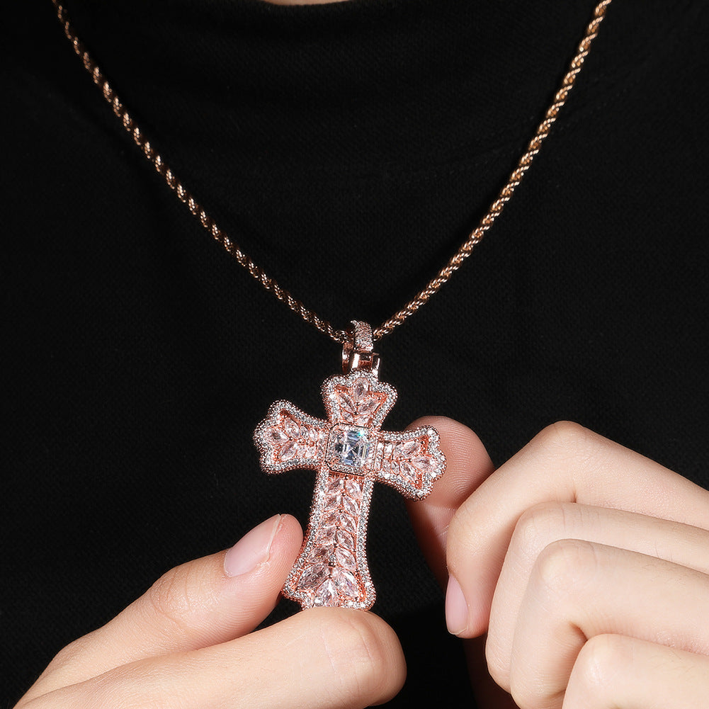 Hip-hop full diamond colorful wheat ear cross pendant