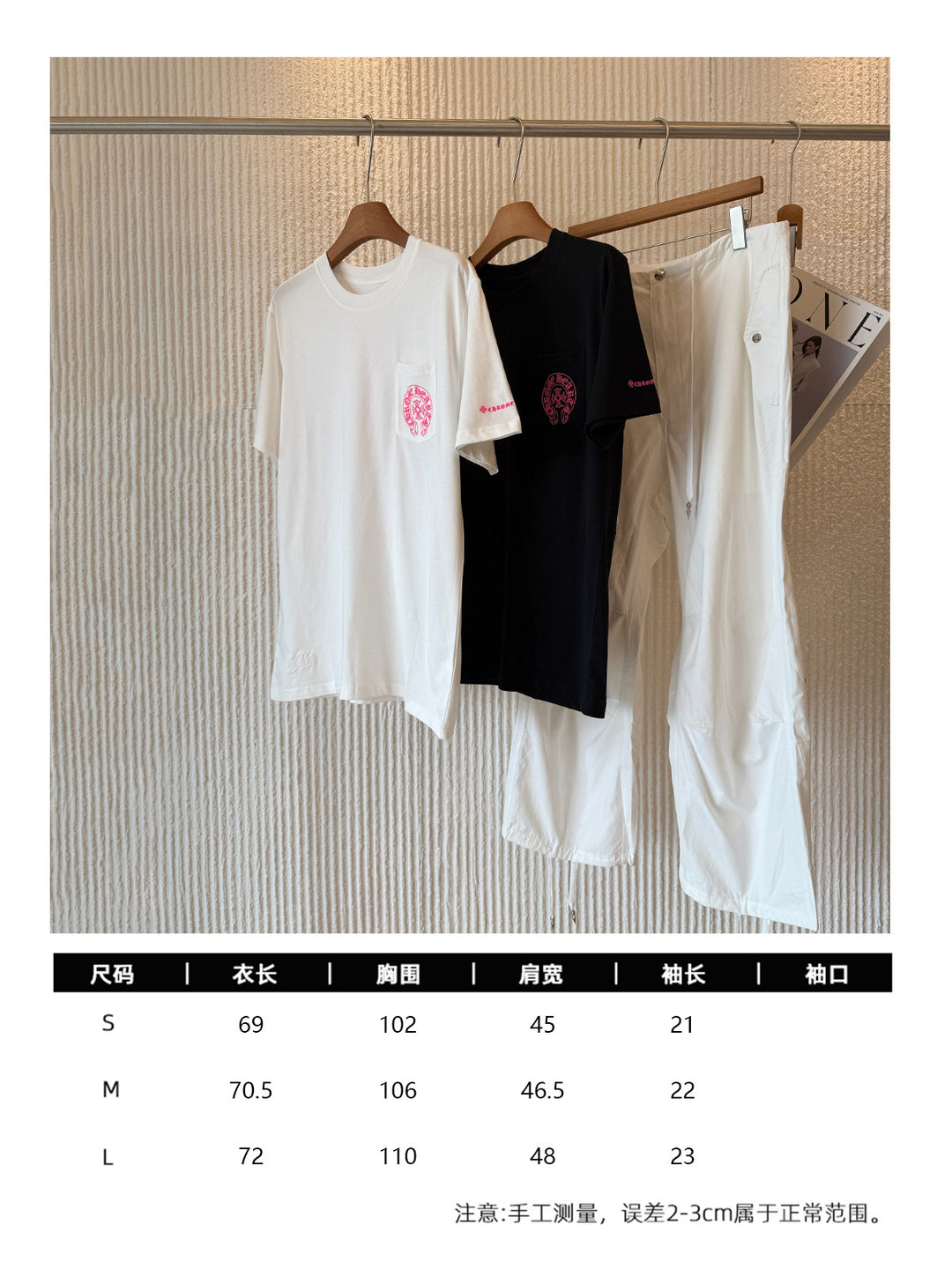 Chrome Hearts Pink Horseshoe Flower Sleeve Print T-Shirt