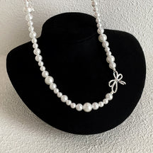 rosary necklace Bow-knot irregular pearl necklace