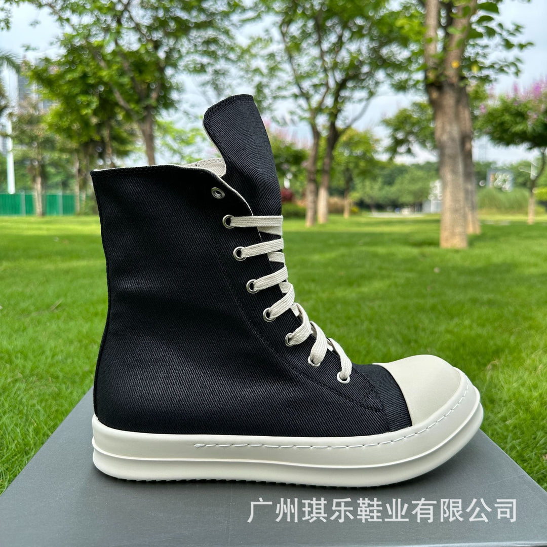 Plus-Size Thick-Soled, Black, Unisex Canvas Sneakers
