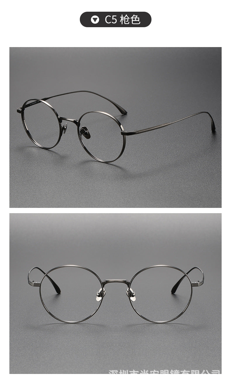 Pure titanium women's retro round handmade glasses frame