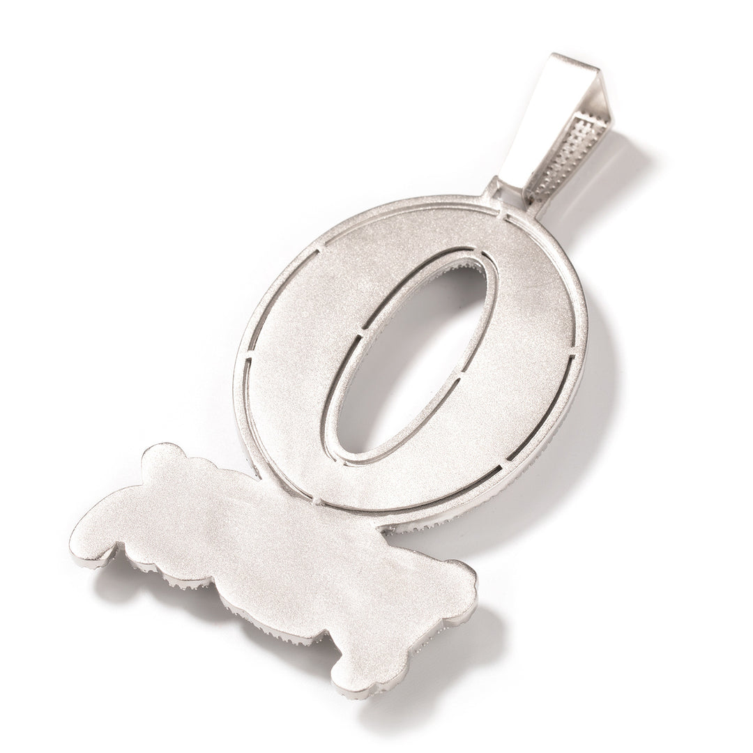Large "O BLOCK" Letter Pendant with Zirconia Inlay