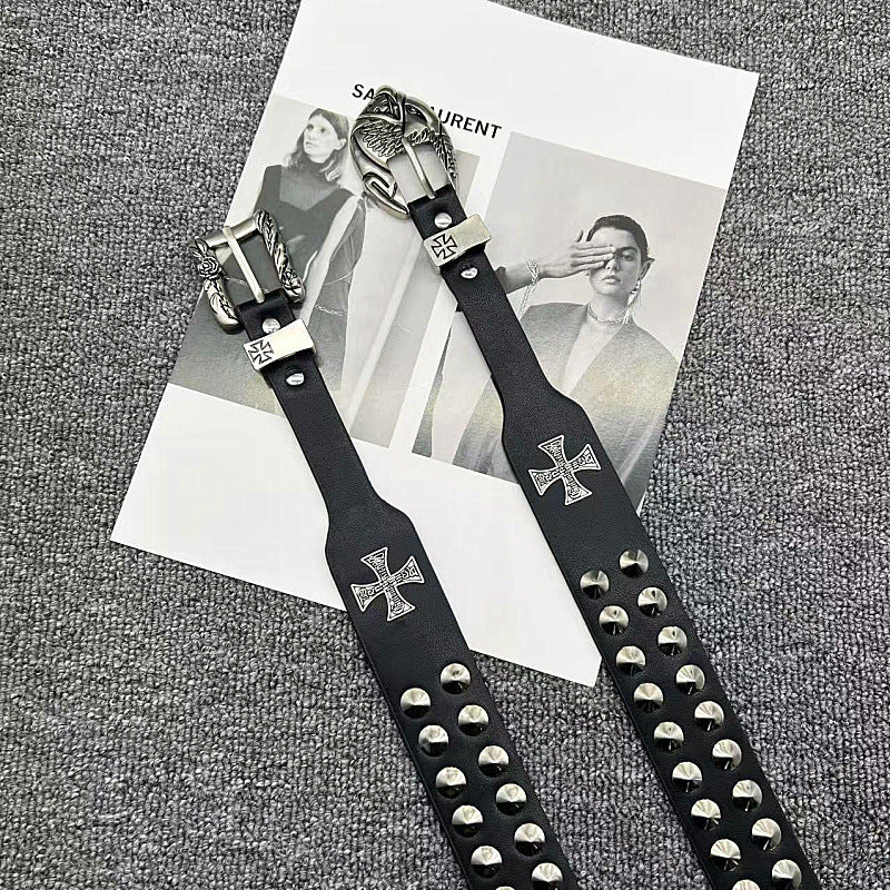 Chrome Hearts Vine Carved Coral Buckle Gothic Studded Leather Belt