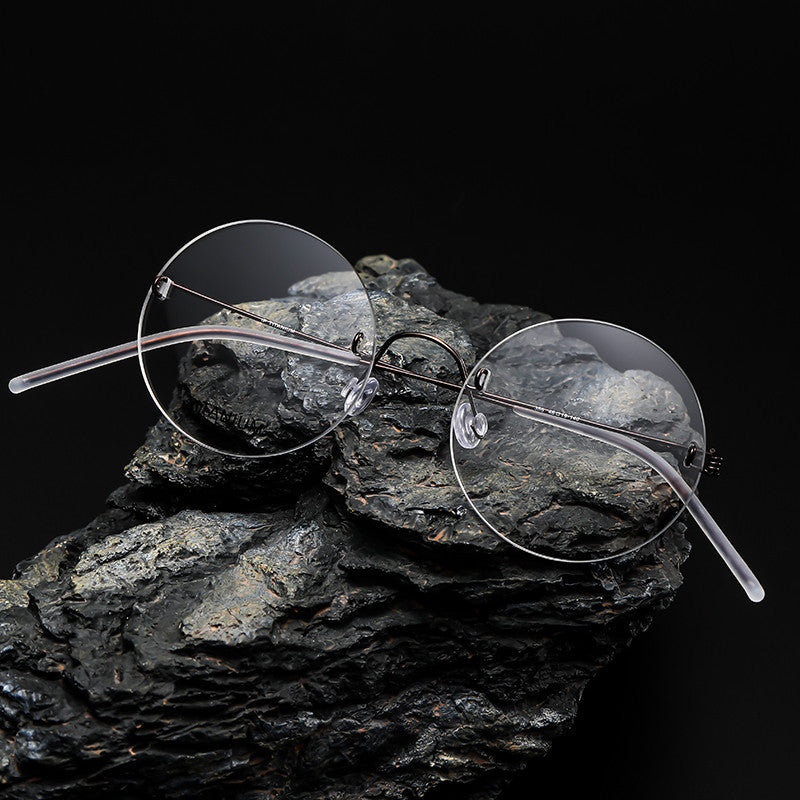 Rimless Round Large Frame Stainless Steel Glasses