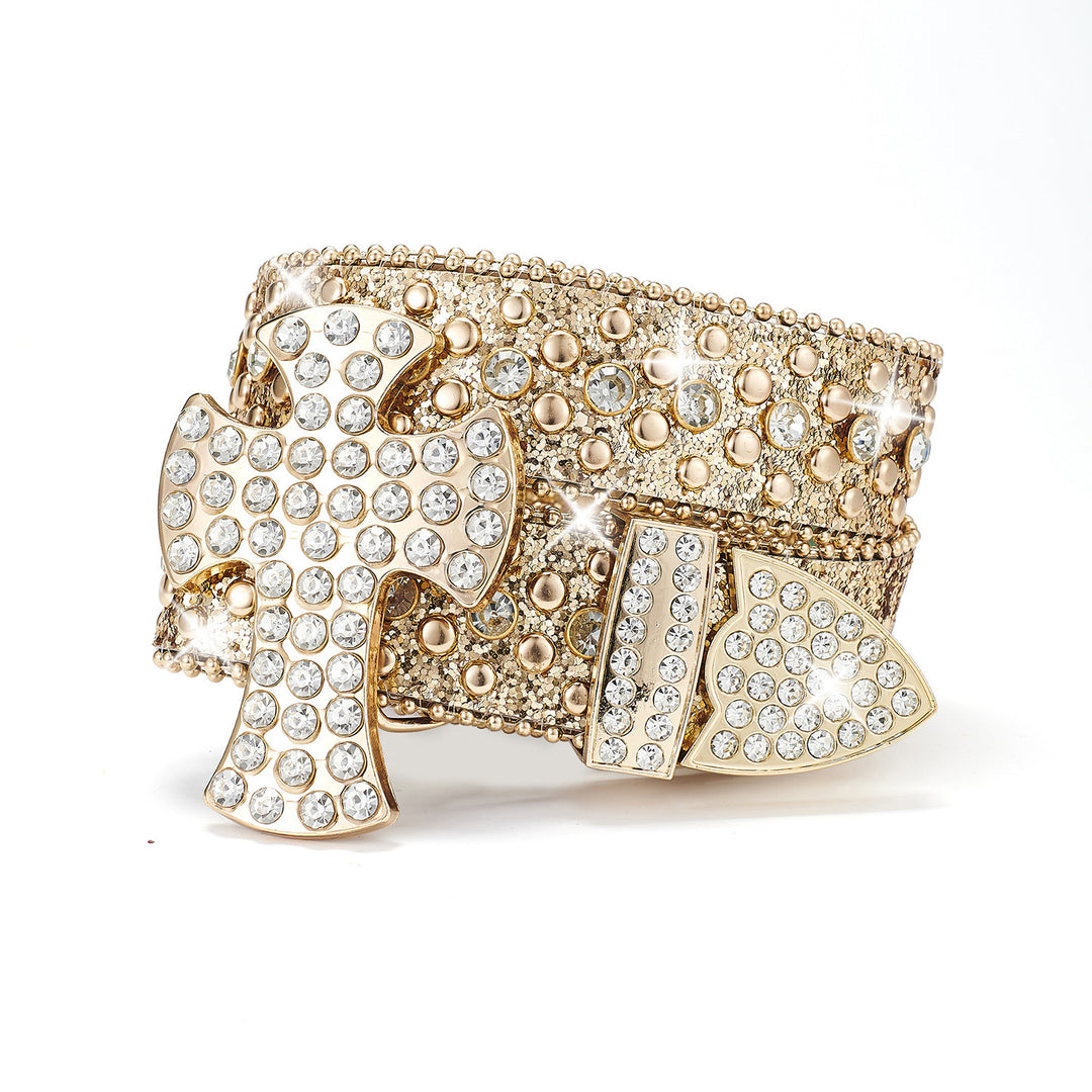 Punk belt with rhinestones and sequins, rock and roll fashion belt