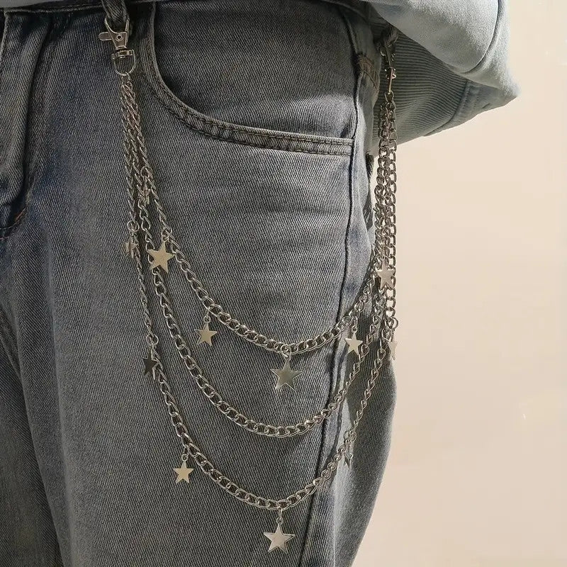 Irregular Pearl & Cuban Link Mixed-Material Punk Waist Chain