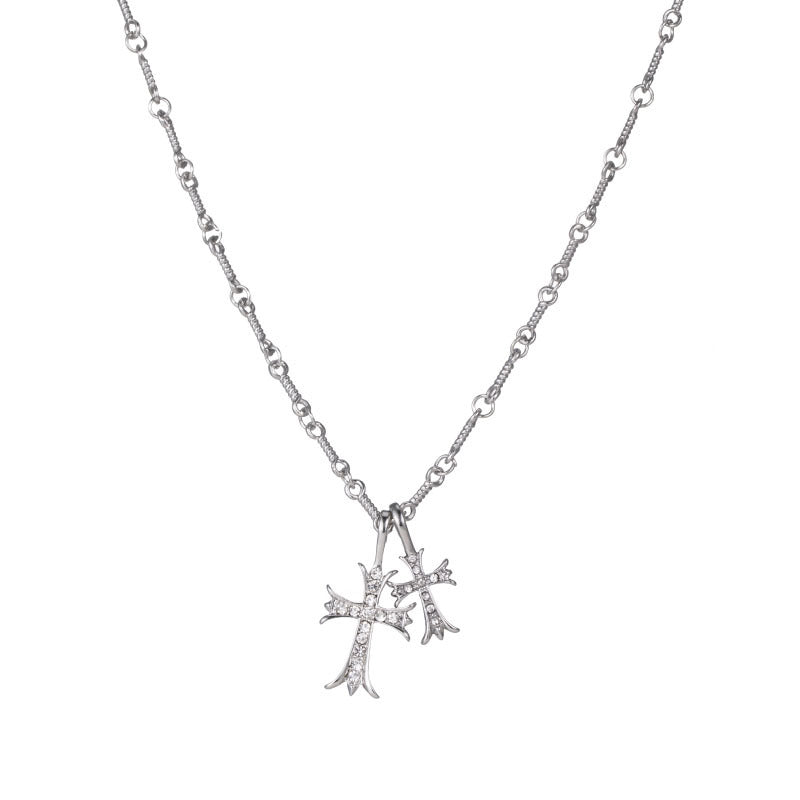 Double Cross Diamond Necklace Hip Hop Pendant