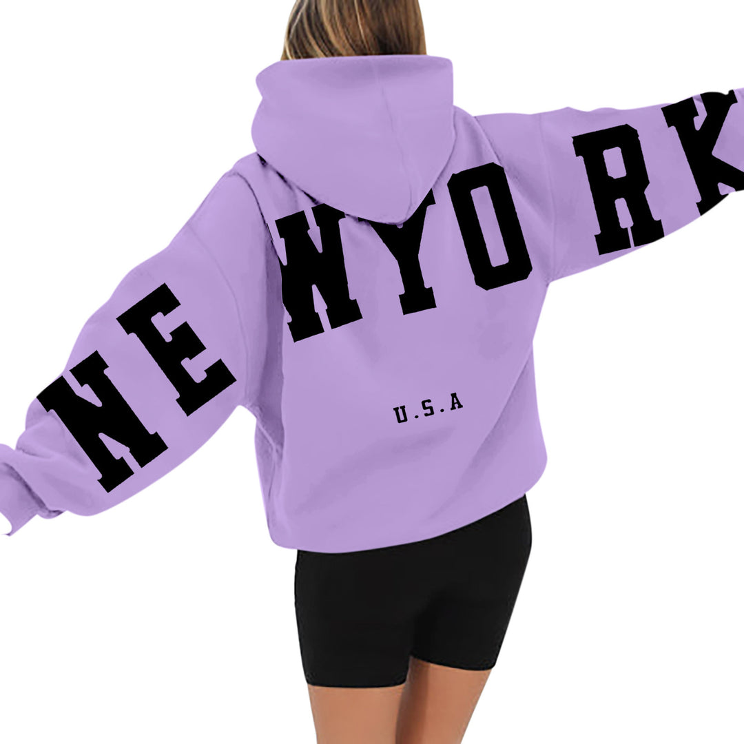 wyo newyork letter print hoodie, loose fit, oversized hoodie