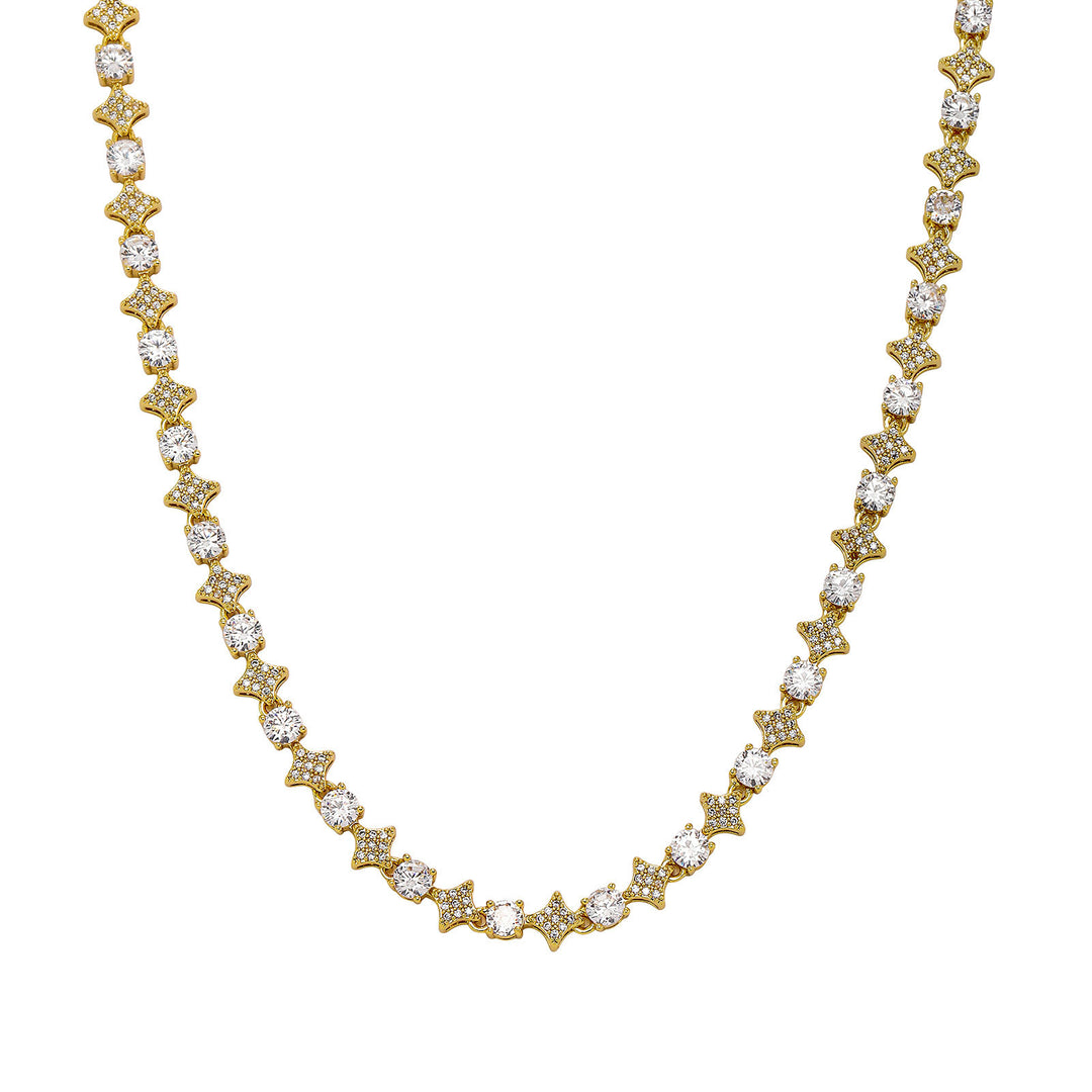 4mm Tennis Chain, 6mm Copper-Set Zircon Star & Sunburst Bracelet