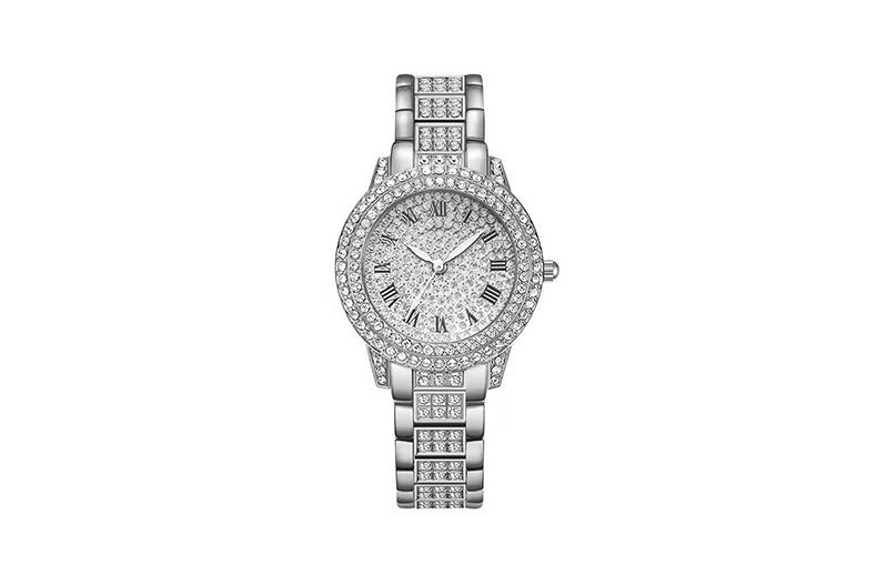 Women's Watch with Roman Numerals and Full Diamond Dial