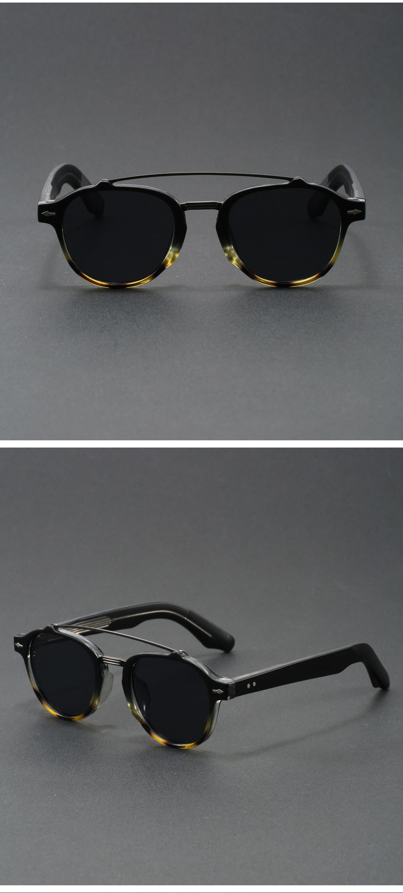 Retro Double Bridge Round Frame Slimming Sunglasses