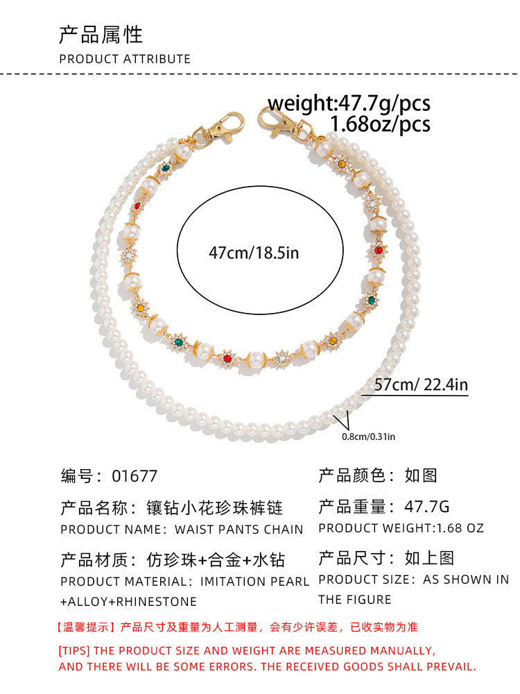 Pearl, Multi-Gemstone, Cross & Floral Pant Chain