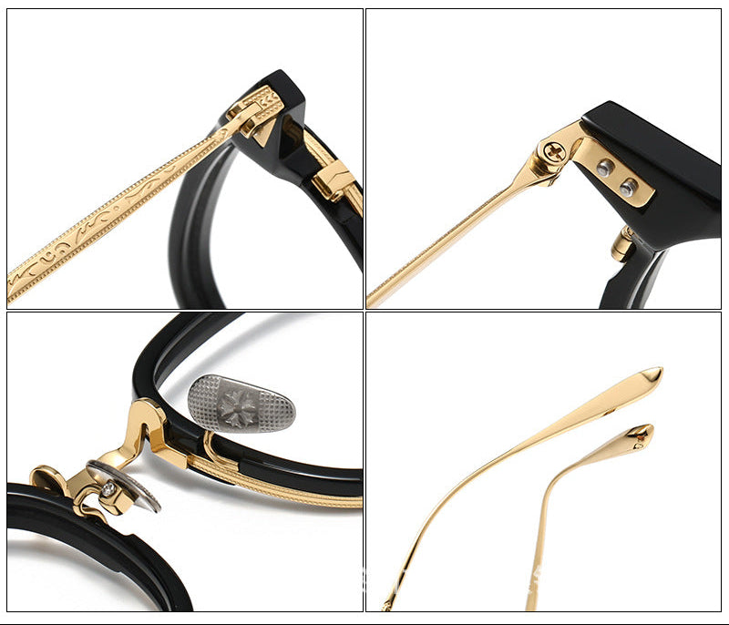 Retro and artistic carved pure titanium glasses for smaller faces