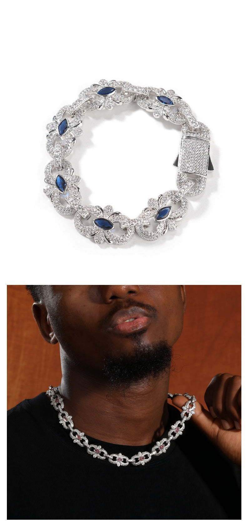 HIPHOP 16mm Horseshoe Flower Necklace with Diamond Accents