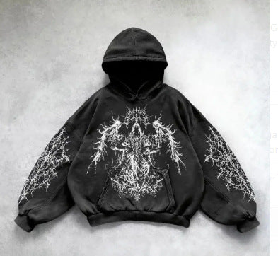 Patterned washed pullover hoodie