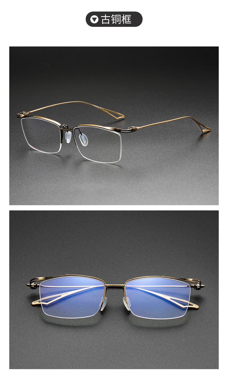 Plain color pure titanium handmade half-rimmed glasses