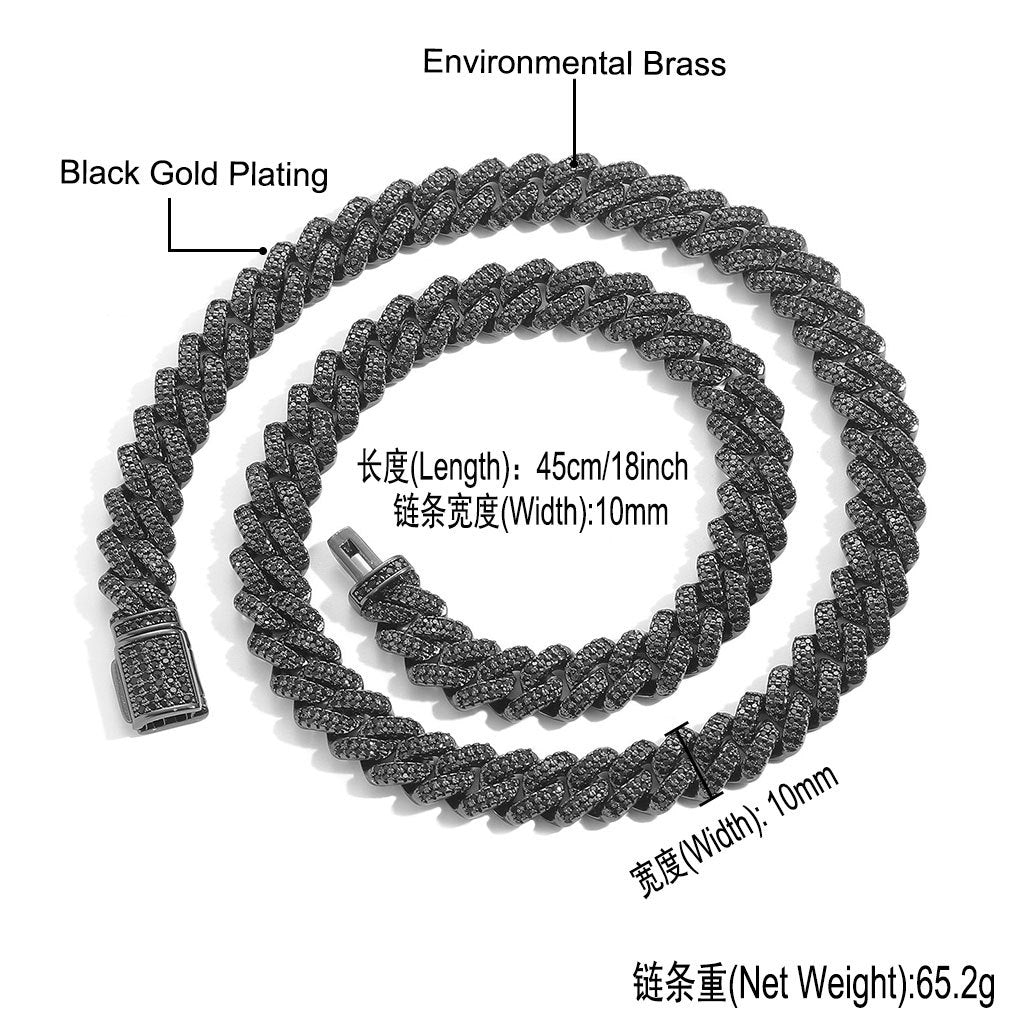 Hip-Hop Black Zirconia Rhombus Cuban Link Chain