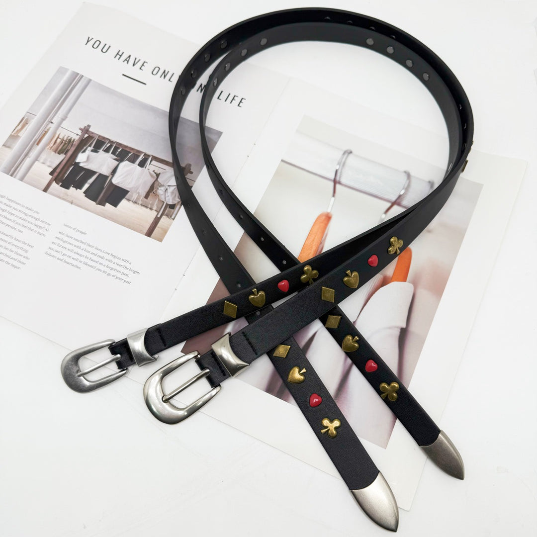 Riveted Slim Belt with Poker Card Motif