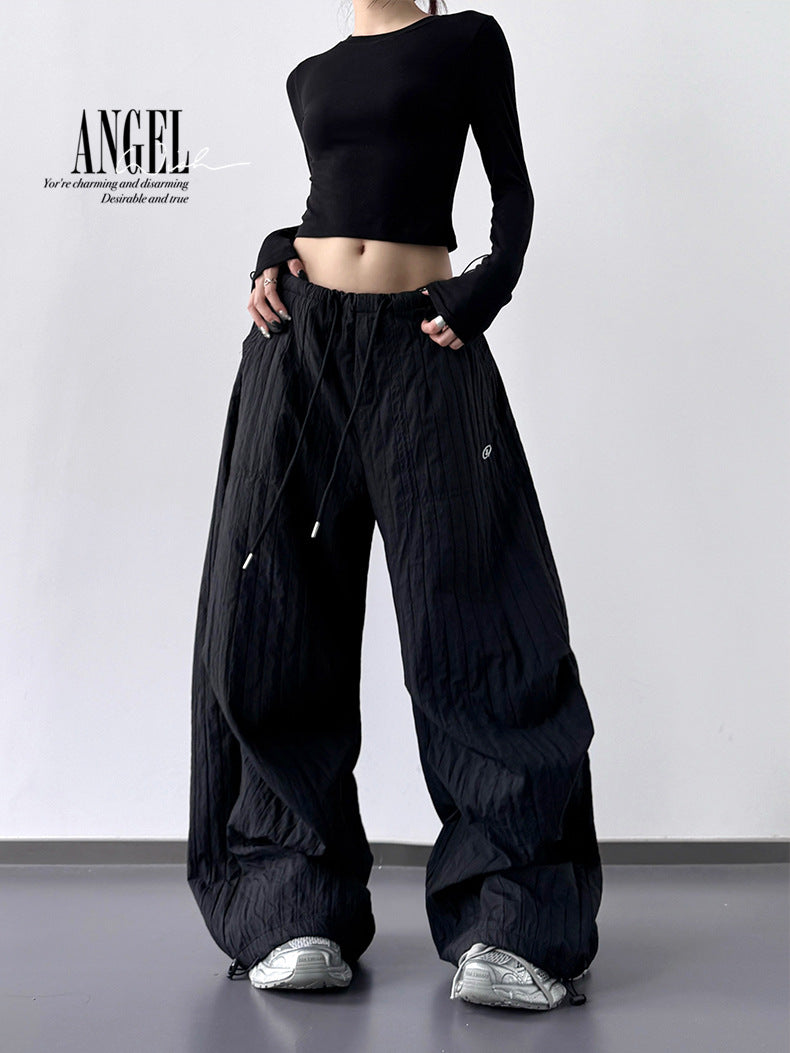 "Hot Girl" Style Quick-Drying, Textured, High-Waisted Cargo Pants